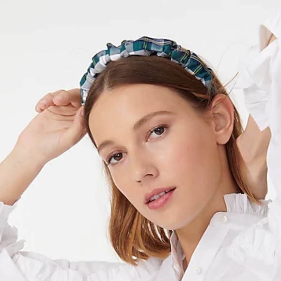 NEW J. Crew Retro Scrunchie Headband Navy Plaid - Picture 2 of 2